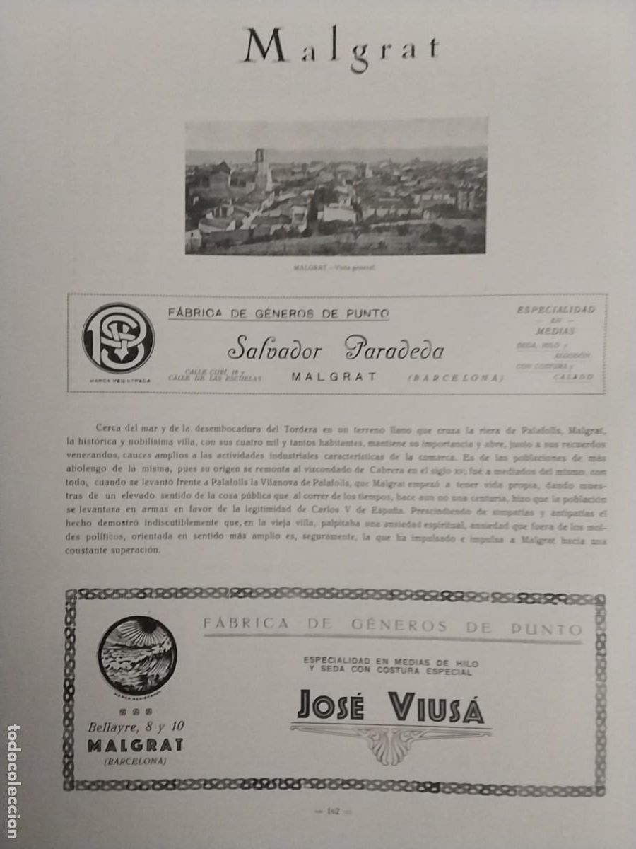 Collection Magazines and Newspapers: MALGRAT DE MAR SALVADOR PARADEDA / JOSE VIUSA FABRICAS GENERO PUNTO HOJA A&Ntilde;O 1926