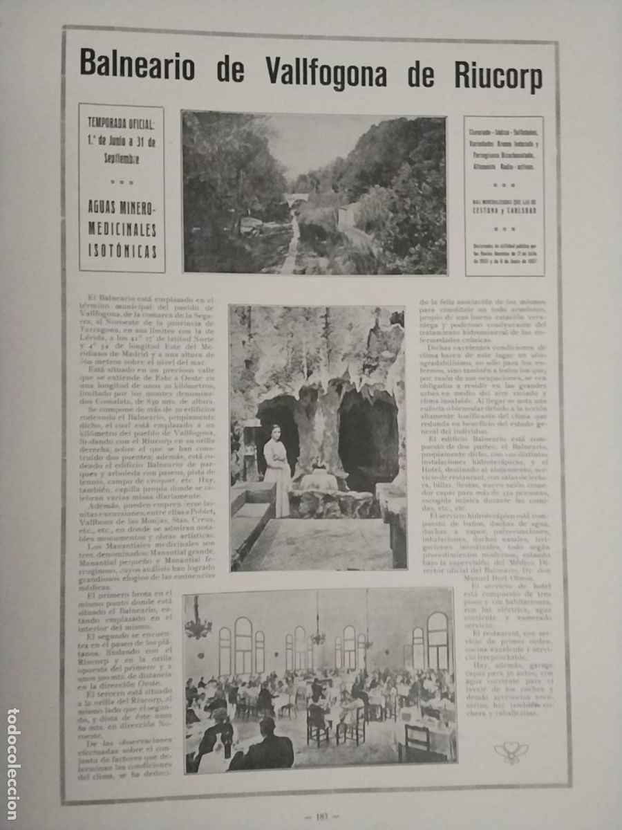 Collection Magazines and Newspapers: BALNEARIO DE VALLFOGONA DE RIUCORP AGUAS MINERO MEDICINALES ISOTONICAS HOJA A&Ntilde;O 1926