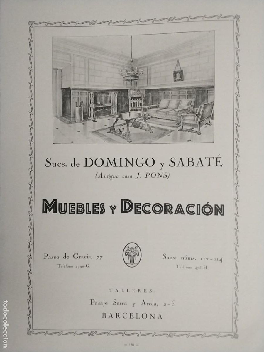 Sammeln von Zeitschriften und Zeitungen: MUEBLES Y DECORACION SUCESORES DE DOMINGO Y SABATE ANTIGUA CASA J.PONS BARCELONA HOJA A&Ntilde;O 1926