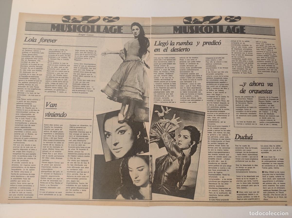 Coleccionismo de revistas y peri&oacute;dicos: 2 HOJAS REVISTA ORIGINALES A&Ntilde;OS 70. LOLA (FLORES) FOREVER. MUSICA. POR ANGEL CASAS