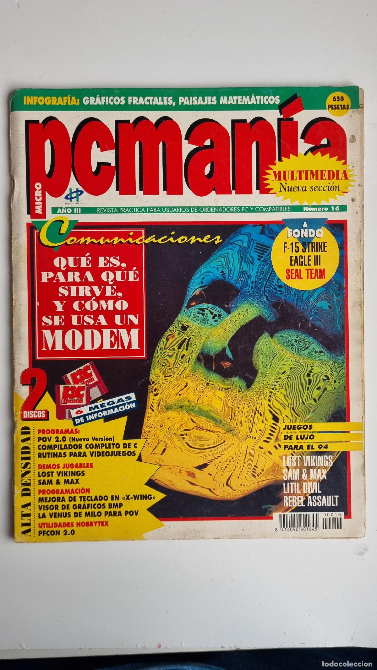 Coleccionismo de Revistas y Peri&oacute;dicos: Revista PCMan&iacute;a N&ordm;16 &ndash; A&ntilde;o III &ndash; Qu&eacute; es un m&oacute;dem, POV 2.0, Lost Vikings, Sam & Max