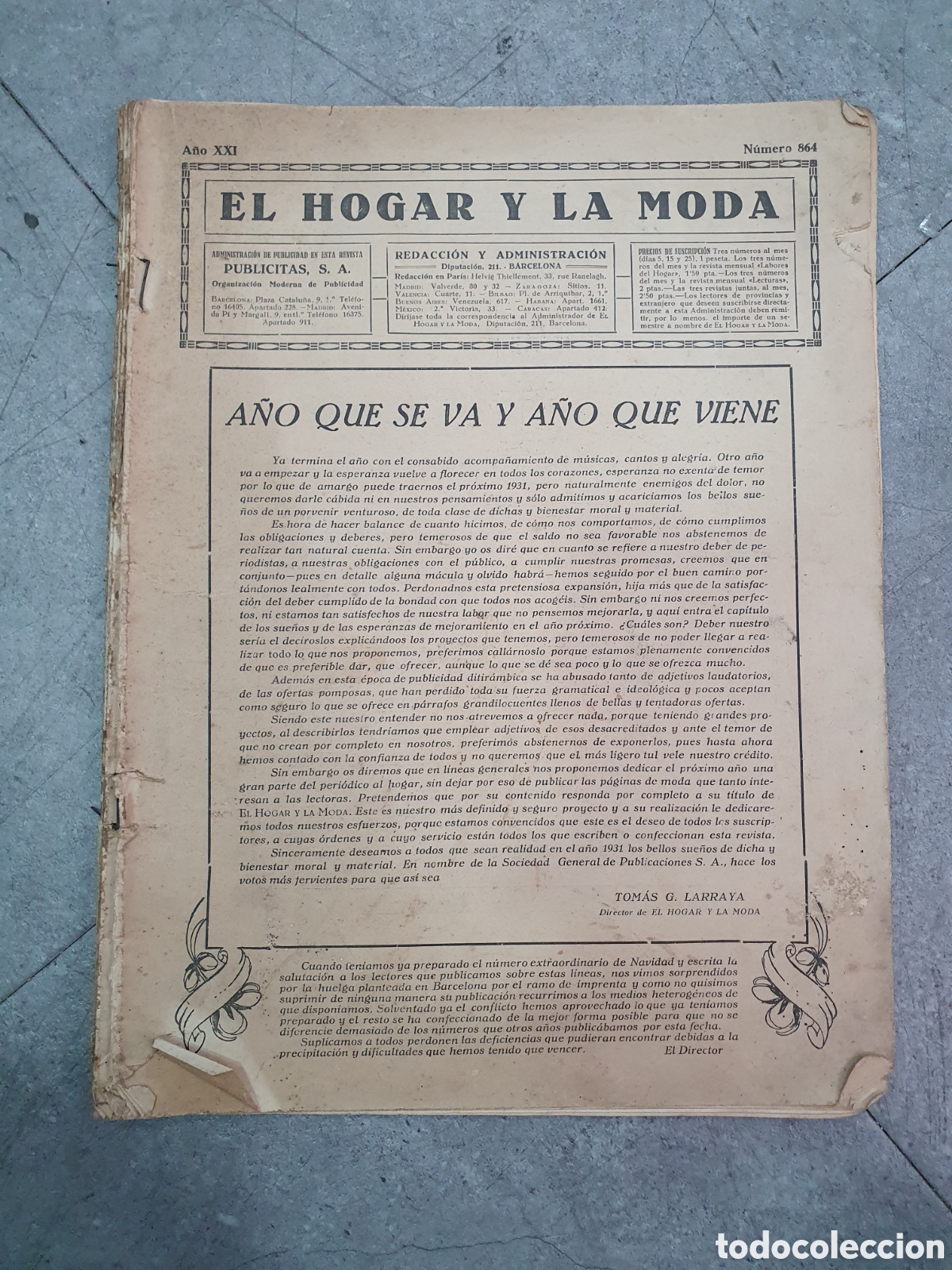 Collezionismo di Riviste e Giornali: El hogar y la moda. A&ntilde;o XXI. (L114)