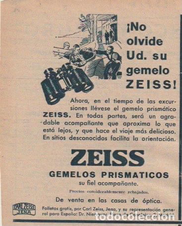 Coleccionismo de revistas y peri&oacute;dicos: Publicidad gemelos ZEISS - 1934