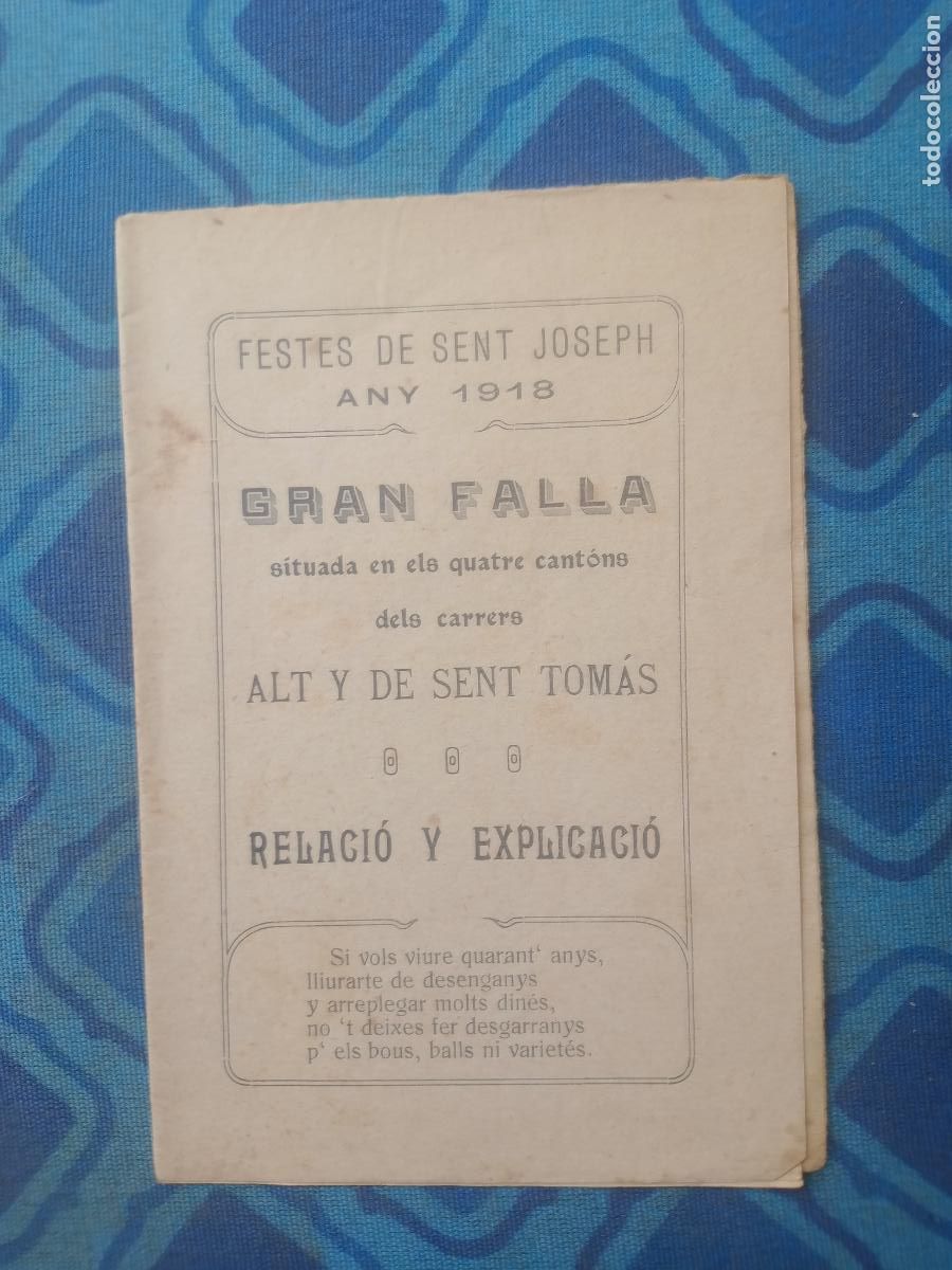 Coleccionismo de Revistas y Peri&oacute;dicos: VALENCIA. LLIBRET FALLAS DE LA FALLA ALT Y DE SENT TOMAS 1918