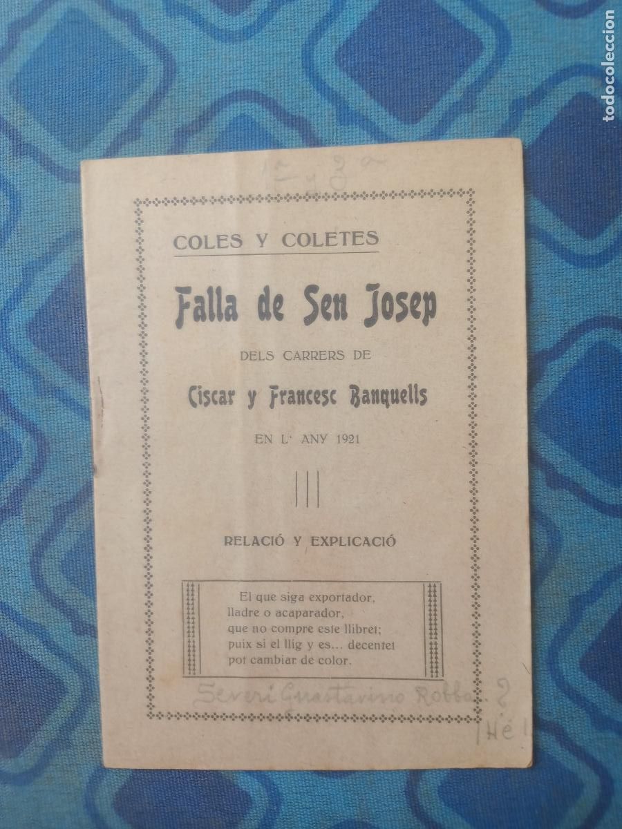 Coleccionismo de Revistas y Peri&oacute;dicos: LLIBRET FALLAS DE LA FALLA CISCAR Y FRANCESC BANQUELLS 1921