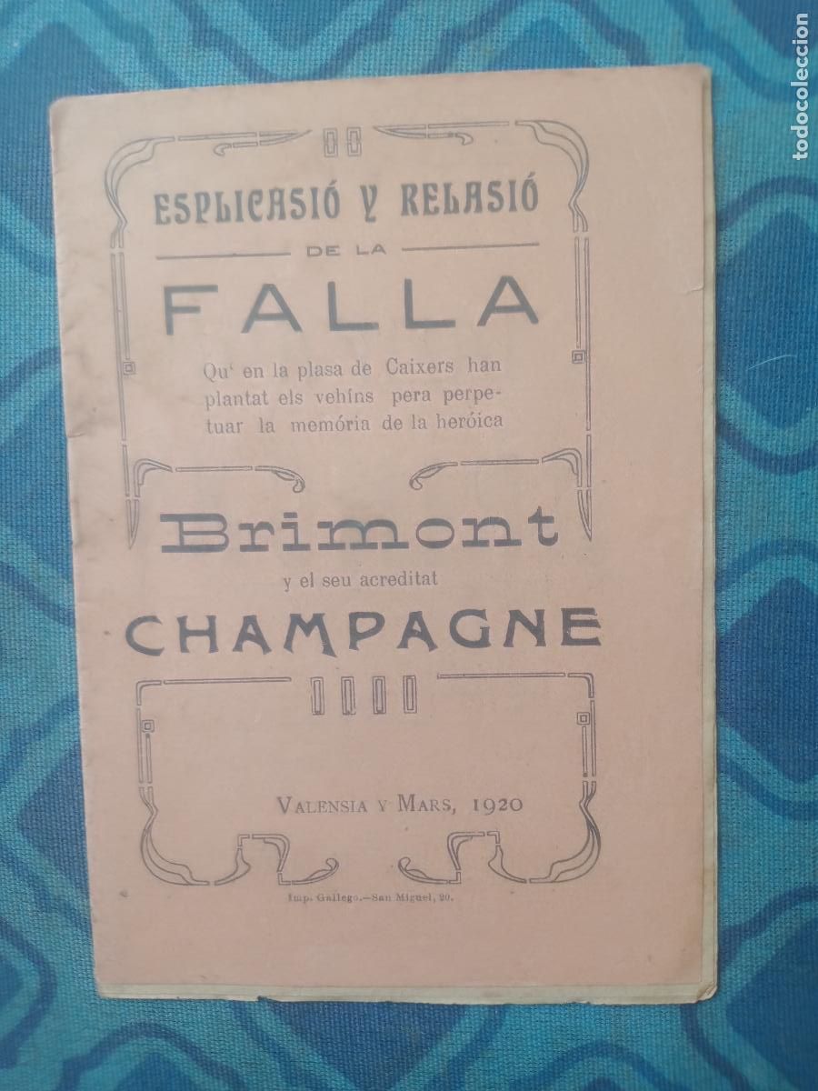 Colecionismo de Revistas e Jornais: LLIBRET FALLAS, VALENCIA DE LA FALLA PLAZA CAIXERS. BRIMONT Y EL SEU ACREDITAT CHAMPAGNE 1920