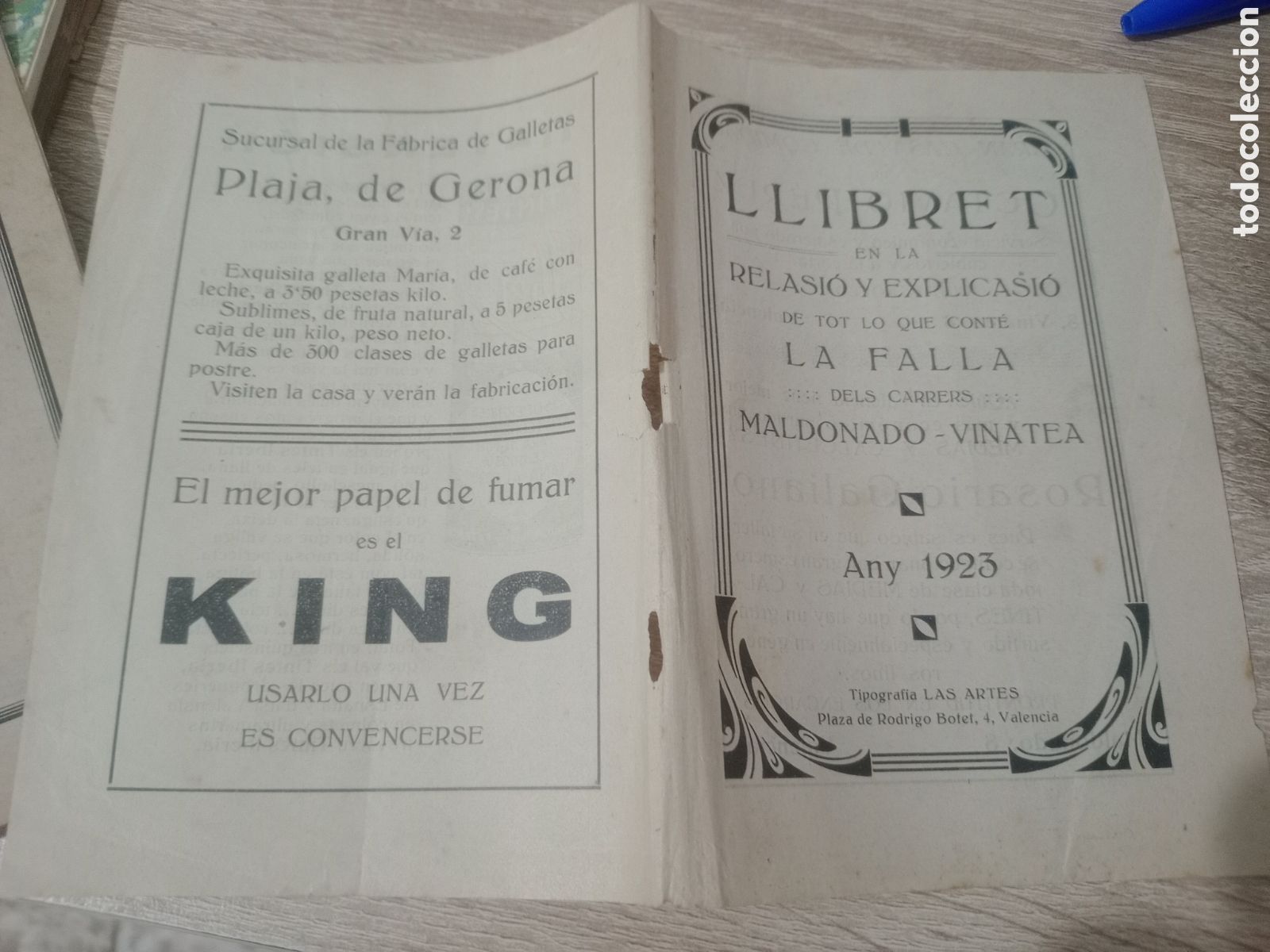 Coleccionismo de Revistas y Peri&oacute;dicos: SOLO LA CUBIERTA y CONTRACUBIERTA. Fallas de Valencia. Llibret de la falla Maldonado Vinatea 1923