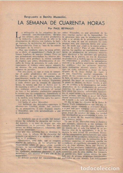Coleccionismo de Revistas y Peri&oacute;dicos: Respuesta a Benito Mussolini: la semana de cuarenta horas / Paul Reynaud - 1934