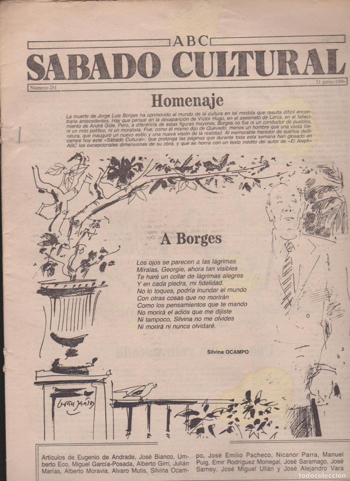 Coleccionismo de Revistas y Peri&oacute;dicos: Borges. Junio 1986. ABC, Sabado Cultural.