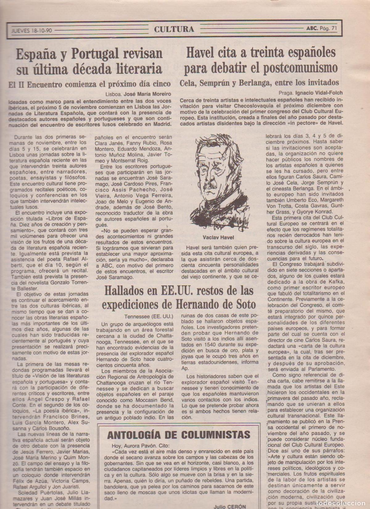 Coleccionismo de Revistas y Peri&oacute;dicos: 18-10-90 Cultura.. ABC, Sabado Cultural.