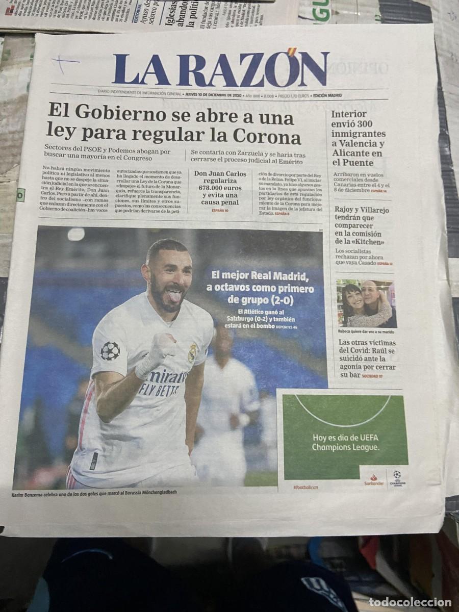 Coleccionismo de Revistas y Peri&oacute;dicos: PERIODICO DIARIO LA RAZON (10-12-2020) BENZEMA REAL MADRID ATLETICO MADRID CHAMPIONS