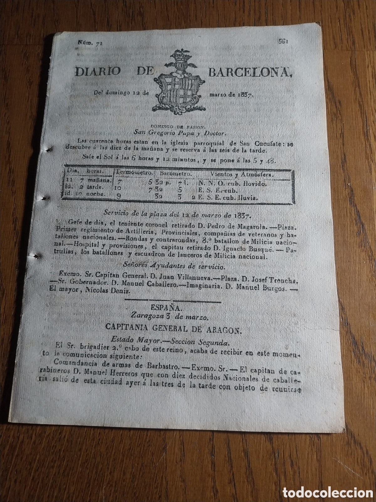 Collezionismo di Riviste e Giornali: DIARIO BARCELONA 1837 1&deg;G.CARLISTA BARBASTRO GRAUS CALAHORRA LODOSA GALDACANO BEHOVIA LLODIO ZORNOZA