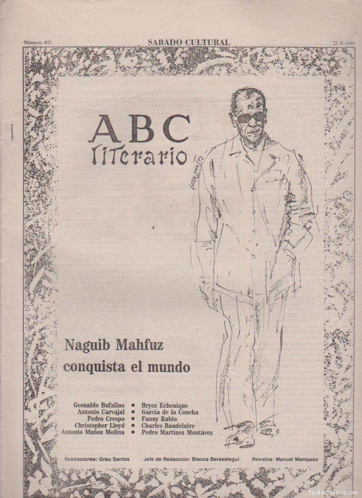 Coleccionismo de Revistas y Peri&oacute;dicos: Portada. Naguib Mahfuz. Octubre 1988. ABC Literario.