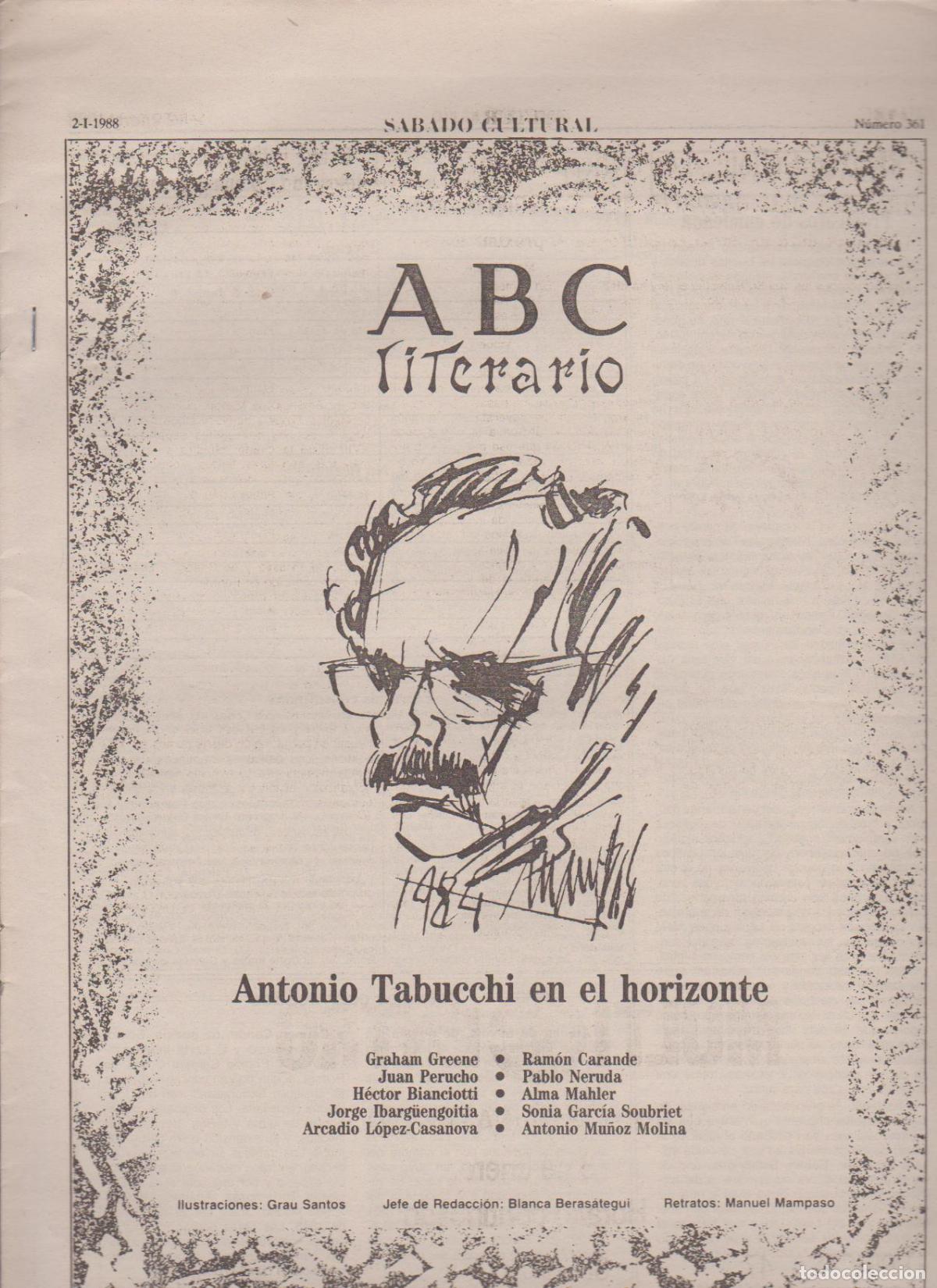 Coleccionismo de Revistas y Peri&oacute;dicos: Portada. Antonio Tabuchi. Enero 1988. ABC Literario.
