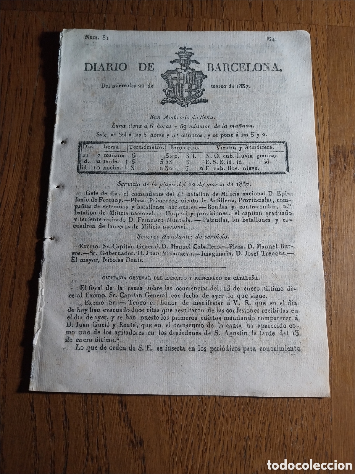 Sammeln von Zeitschriften und Zeitungen: DIARIO DE BARCELONA 1837 LA DIPUTACI&Oacute;N DE VALENCIA EXPONE A LA REINA ISABEL II. SONCILLO SUMINISTROS