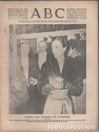 Coleccionismo de Revistas y Peri&oacute;dicos: PERIODICO ABC DE SEVILLA 19 DE NOVIEMBRE DE 1938 N&ordm; 11067 - A-ABC-0629