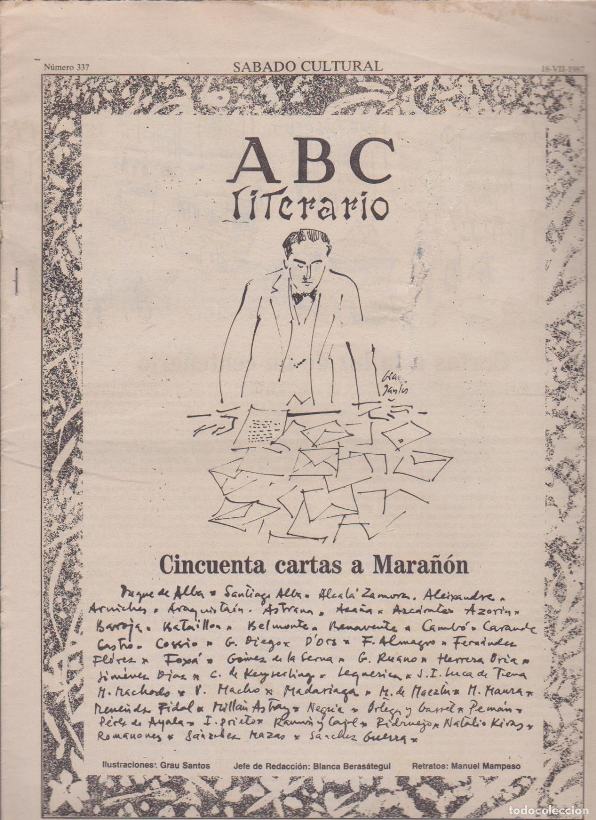 Coleccionismo de Revistas y Peri&oacute;dicos: Portada. Cincuenta cartas a Gregorio Mara&ntilde;on. Julio 1987. ABC Literario.