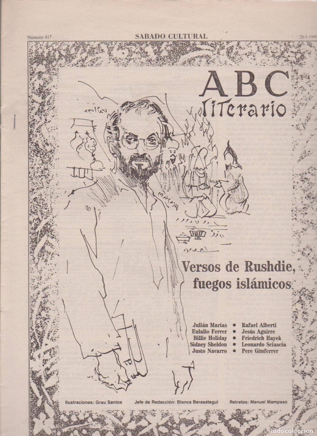 Coleccionismo de Revistas y Peri&oacute;dicos: Portada. Salman Rushidie. Enero 1989. ABC Literario.