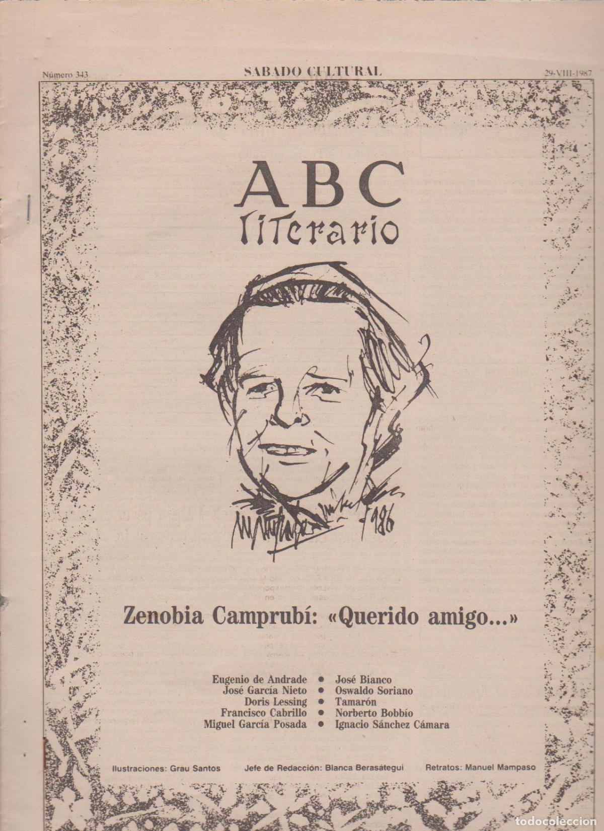 Coleccionismo de Revistas y Peri&oacute;dicos: Portada. Zenobia Camprub&iacute;. Agosto 1987. ABC Literario.