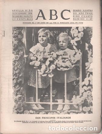 Coleccionismo de Revistas y Peri&oacute;dicos: PERIODICO ABC DE SEVILLA 25 DE NOVIEMBRE DE 1938 N&ordm; 11072 - A-ABC-0634
