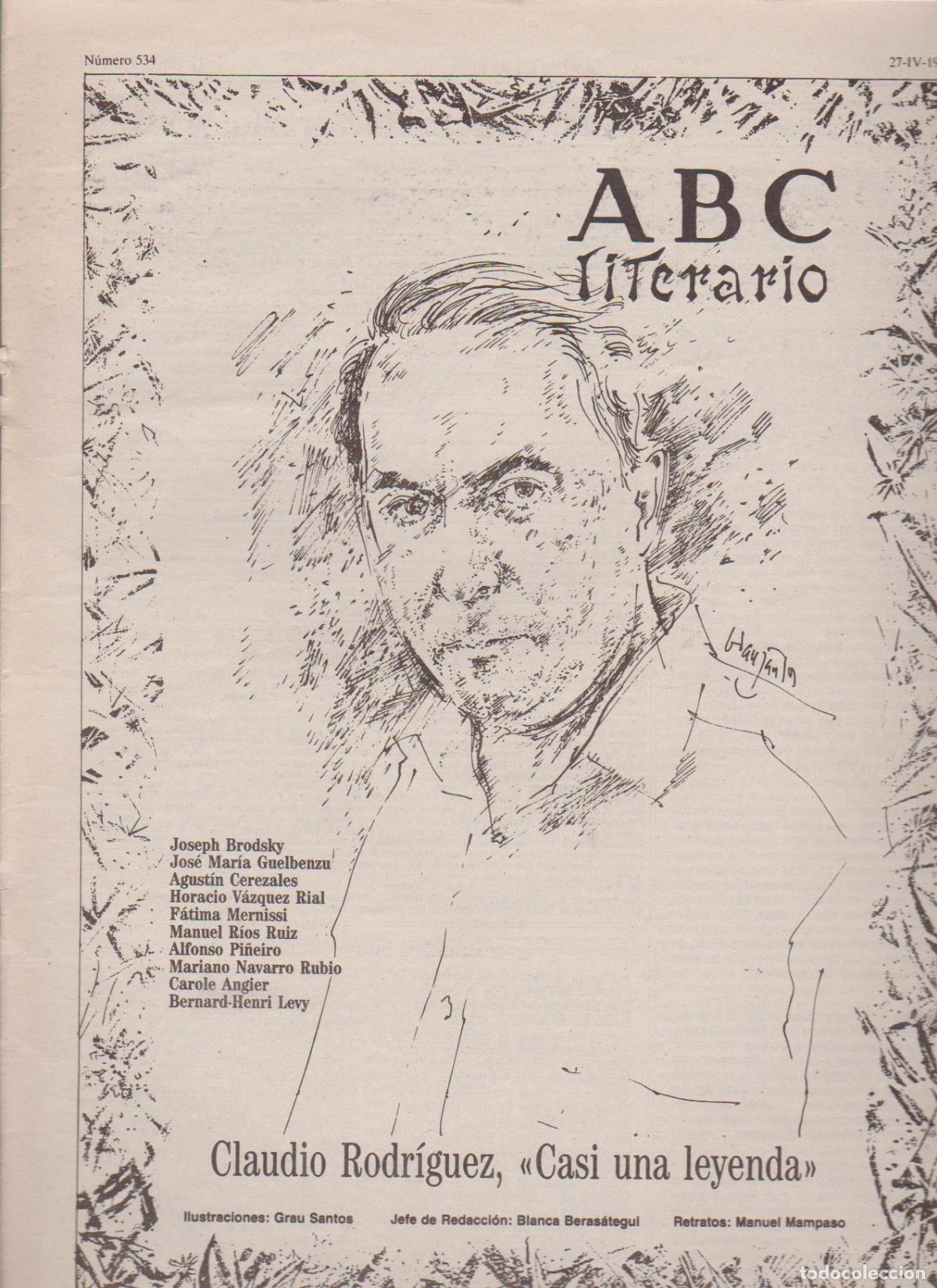Coleccionismo de Revistas y Peri&oacute;dicos: Portada. Claudio Rodriguez. Abril 1991. ABC Literario.