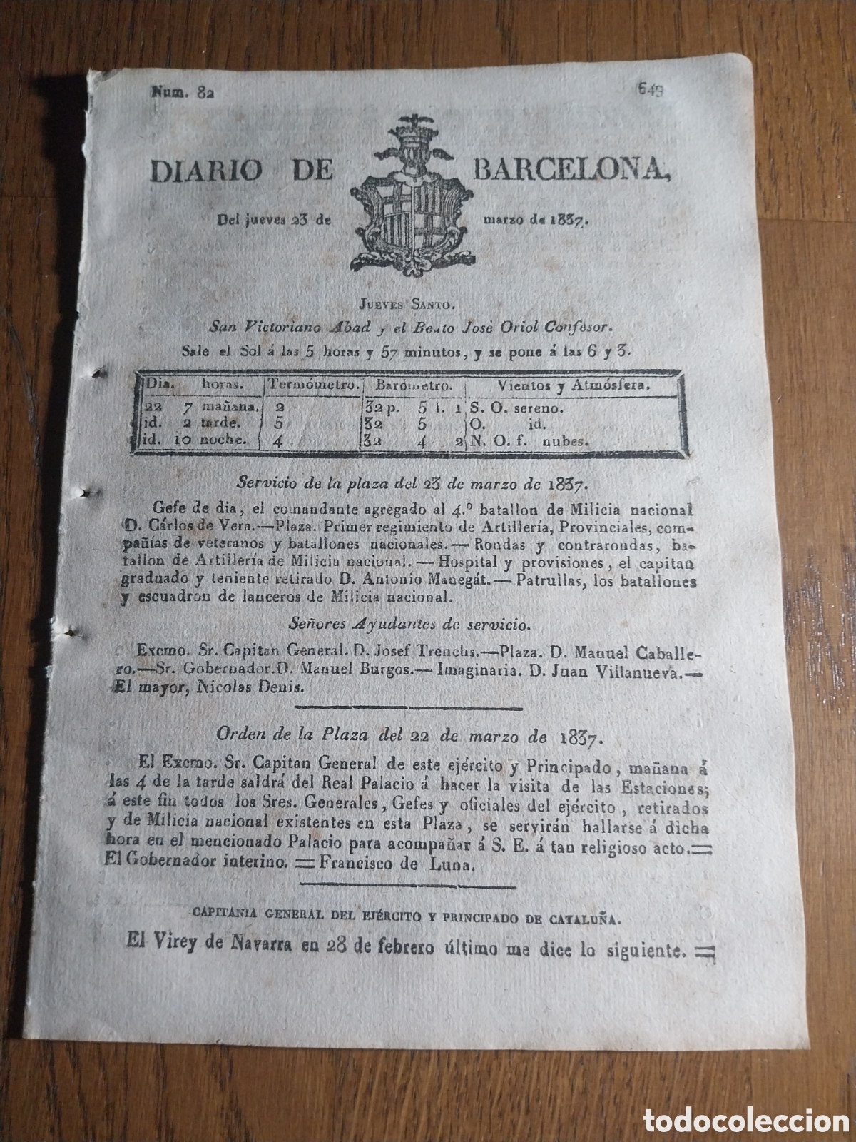 Sammeln von Zeitschriften und Zeitungen: DIARIO DE BARCELONA 1837 EXPLORADOR CAVIGLIA. EL COMICO PRESO Y LA LIEBRE MUERTA.