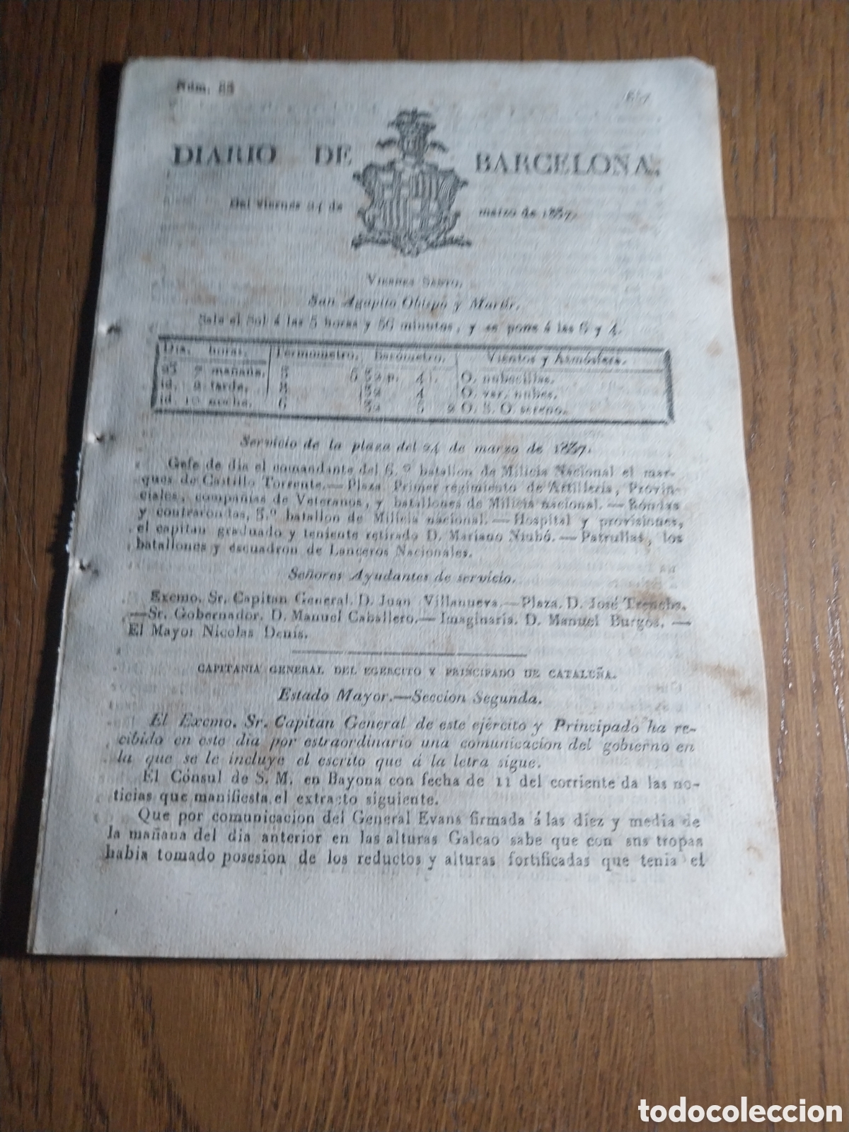 Sammeln von Zeitschriften und Zeitungen: DIARIO BARCELONA 1837 1&deg;G.CARLISTA GALCAO AMEZAGA&Ntilde;A LASARTE ANDOAIN ORIOMENDI OYARZUN ZIRAUQUI ERIA