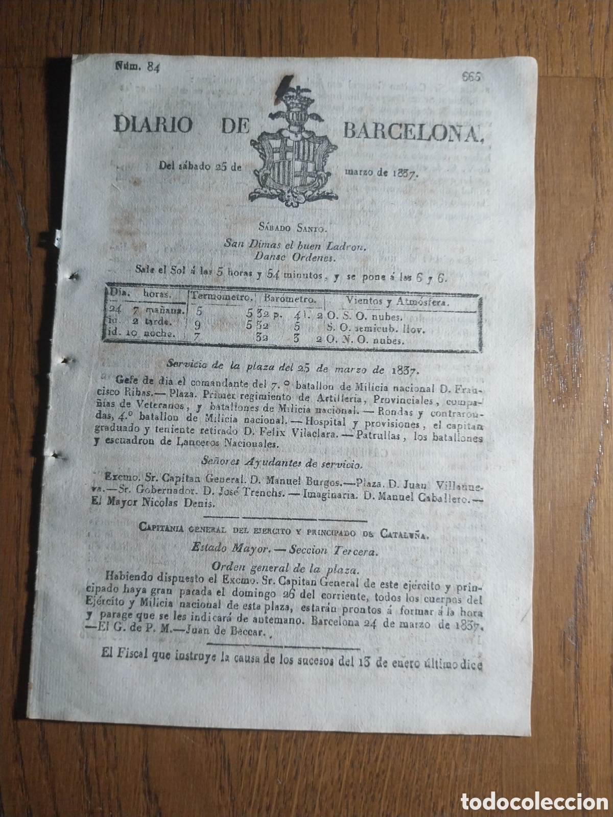 Sammeln von Zeitschriften und Zeitungen: DIARIO DE BARCELONA 1837 1&deg; G.CARLISTA IRURZUN ESPARTERO GALDACANO DURANGO.BARCELONA LEY DE IMPRETA