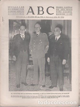 Coleccionismo de Revistas y Peri&oacute;dicos: PERIODICO ABC DE SEVILLA 1 DE DICIEMBRE DE 1938 N&ordm; 11077 - A-ABC-0639