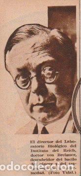 Coleccionismo de Revistas y Peri&oacute;dicos: * ALEMANIA * Dr. Von Brehmer, descubridor del bacilo del c&aacute;ncer - 1934
