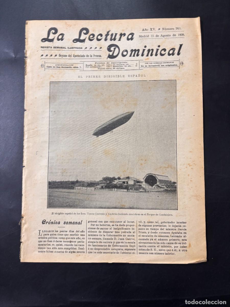 Coleccionismo de Revistas y Peri&oacute;dicos: LECTURA DOMINICAL. A&Ntilde;O XV. N&ordm; 763. AGOSTO 1908. PORTADA:DIRIGIBLE ESPA&Ntilde;OL DE LO SRES. TORRES QUEVEDO