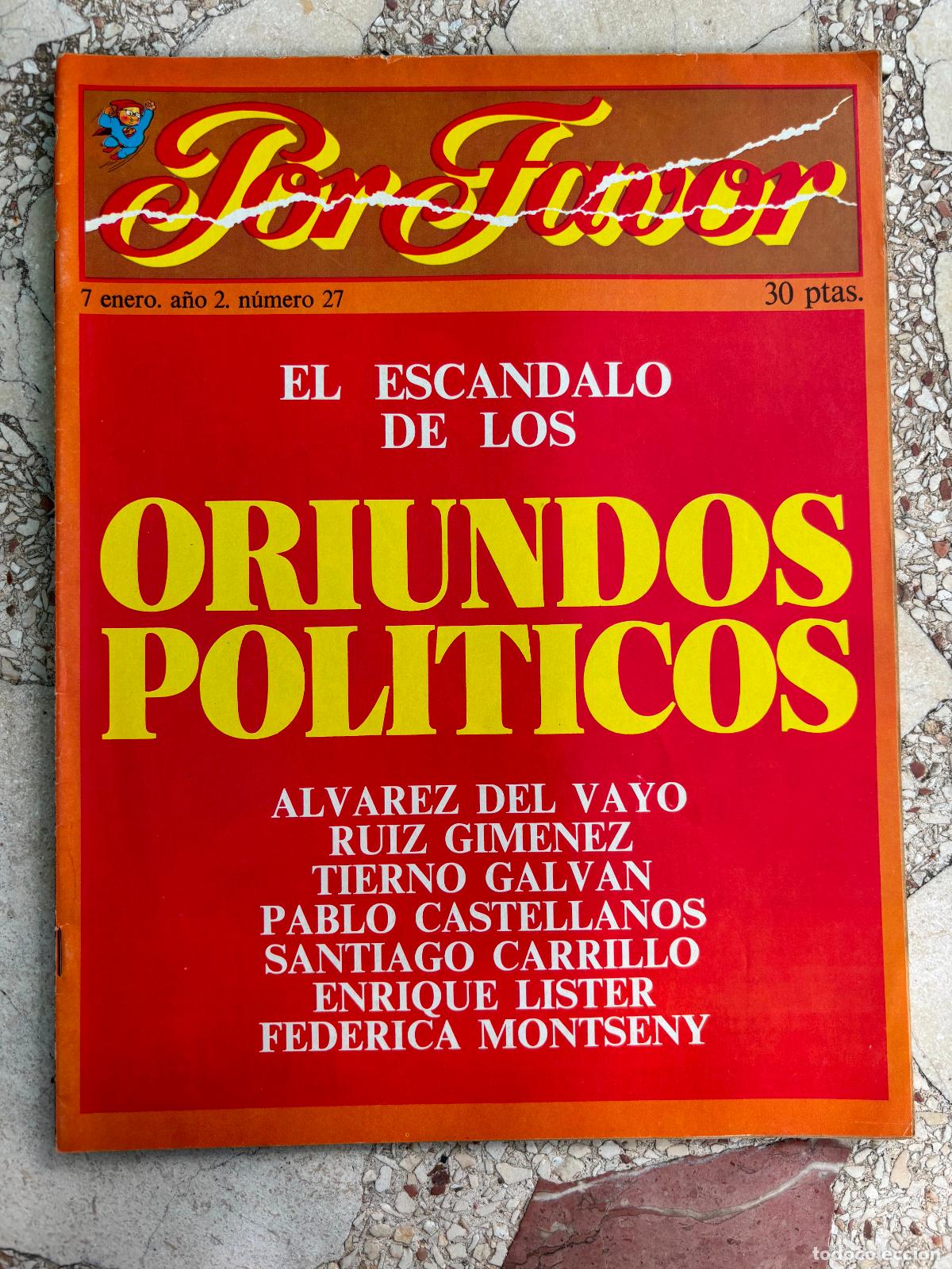 Coleccionismo de Revistas y Peri&oacute;dicos: POR FAVOR N&ordm; 27 a&ntilde;o 1975. JACQUELINE ONASSIS. MARIO SOARES- MARTIN MORALES. SARA MONTIEL.