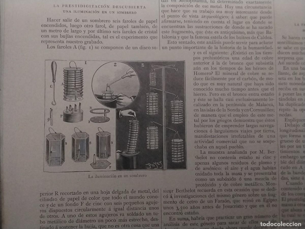 Coleccionismo de revistas y peri&oacute;dicos: LA PRESTIDIGITACION DESCUBIERTA.UNA ILUMINACION DE UN SOMBRERO MUTIPLICACION MONEDA MAGIA A&Ntilde;O 1893