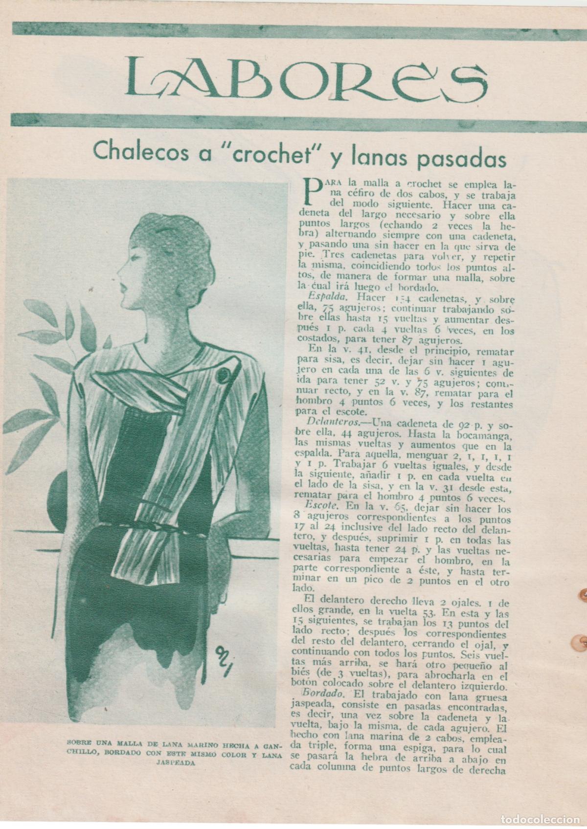 Collectionnisme de Revues et Journaux: * LABORES * Chalecos a crochet y lanas pasadas -1934