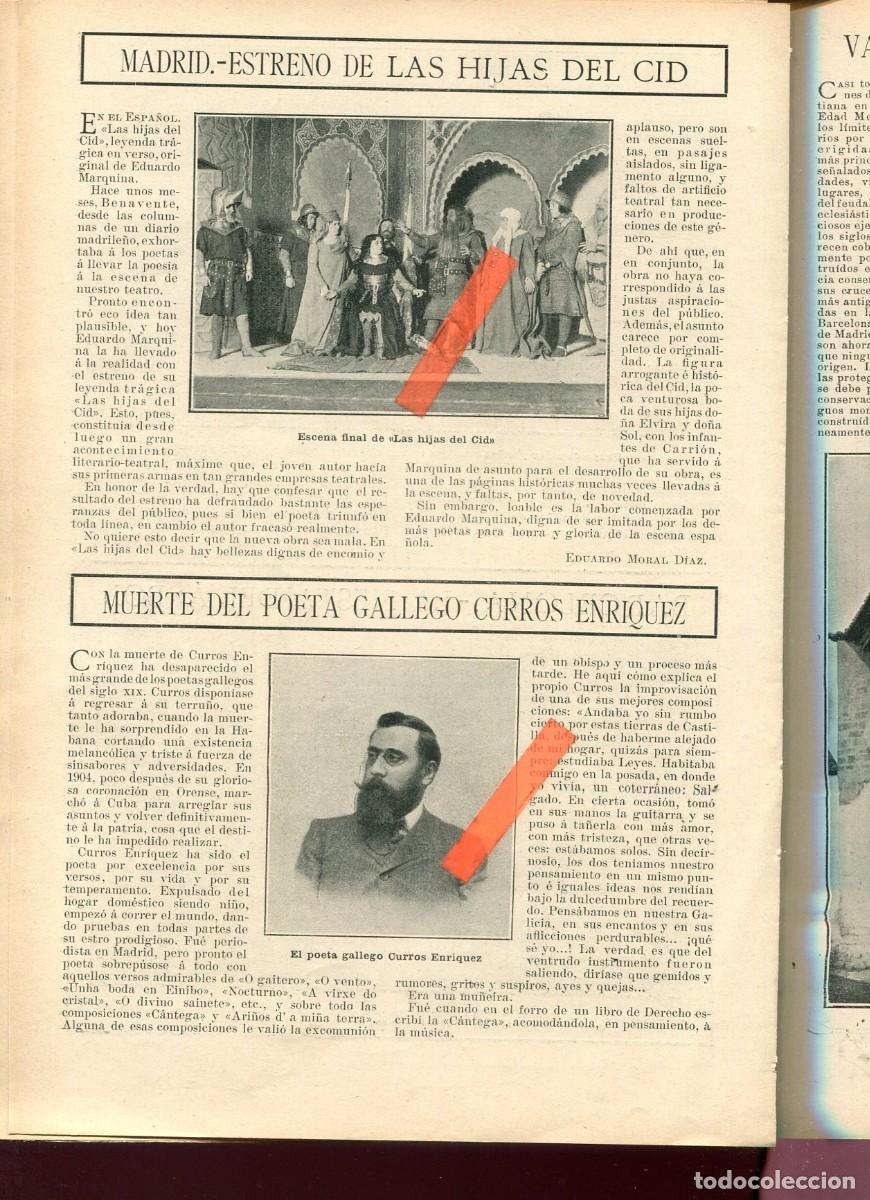 Coleccionismo de Revistas y Peri&oacute;dicos: REVISTA A&Ntilde;O 1908 MUERTE DEL POETA GALLEGO CUROS ENRIQUEZ LAS CRUCES DE VALENCIA CARRAISCET MISTALA