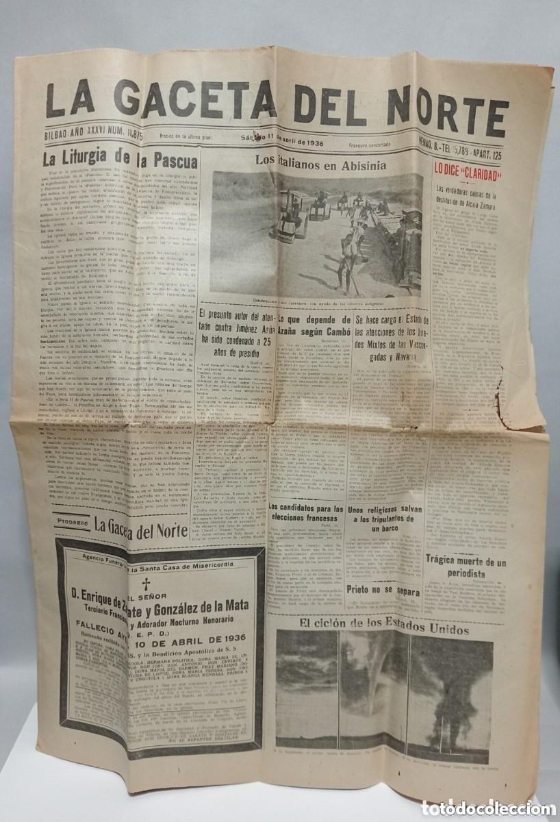 Coleccionismo de Revistas y Peri&oacute;dicos: LA GACETA DEL NORTE - BILBAO A&Ntilde;O XXXVI - 11 ABRIL DE 1936. GUERRA CIVIL, PROCESIONES VIZCAYA...