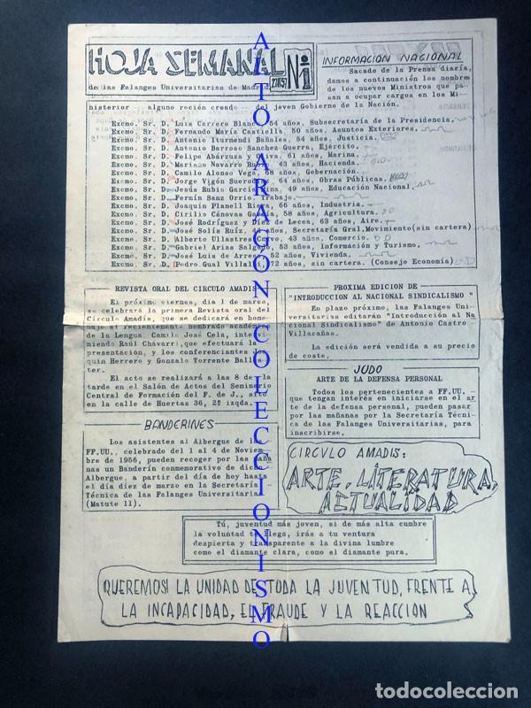 Colecionismo de Revistas e Jornais: HOJA SEMANAL DE LAS FALANGES UNIVERSITARIAS N&ordm; 1 / MADRID 1957 /