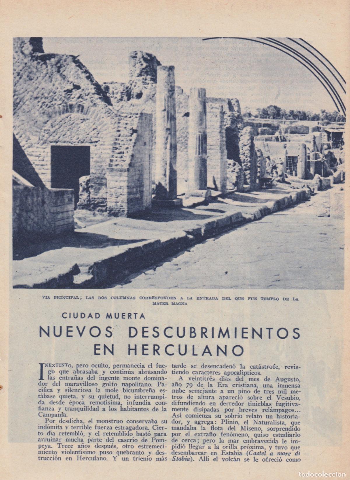 Coleccionismo de Revistas y Peri&oacute;dicos: * ARQUEOLOG&Iacute;A * Nuevos descubrimientos en Herculano / R. de C&oacute;rdoba - 1935