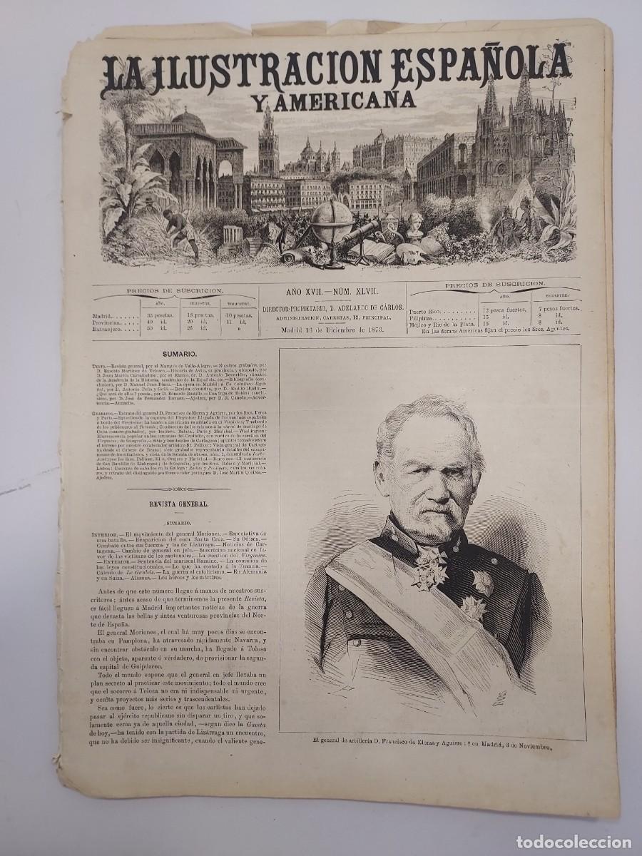 Collectionnisme de Revues et Journaux: Revista Ilustraci&oacute;n Espa&ntilde;ola Americana 1873. BOMBARDEO CARTAGENA. CUBA VIRGINIUS. BAUDILLO LLOBREGAT