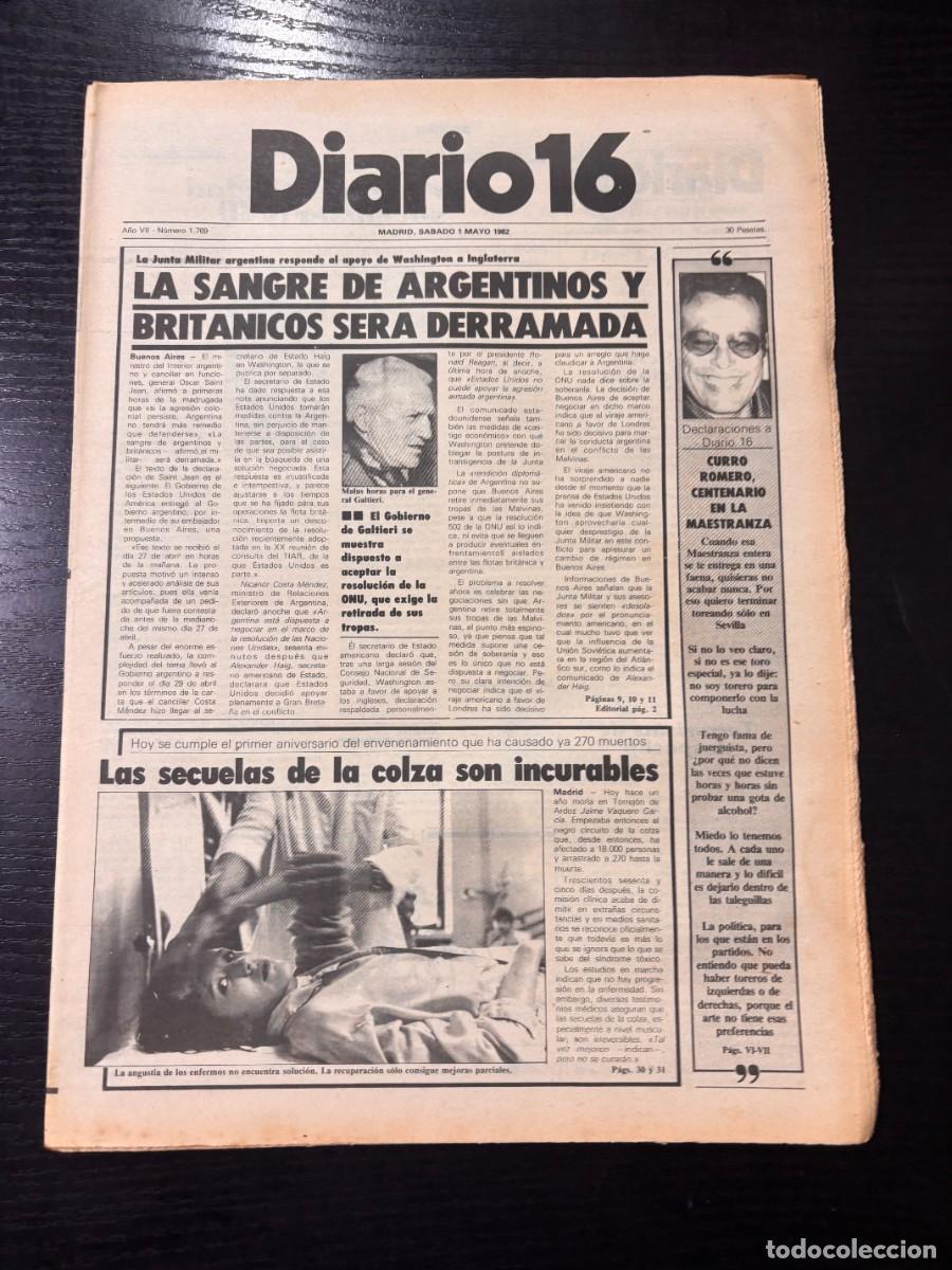 Coleccionismo de revistas y peri&oacute;dicos: DIARIO 16 - N&ordm; 1769 - 1 MAYO 1982 - LA SANGRE DE ARGENTINOS Y BRITANICOS SERA DERRAMADA - LEER