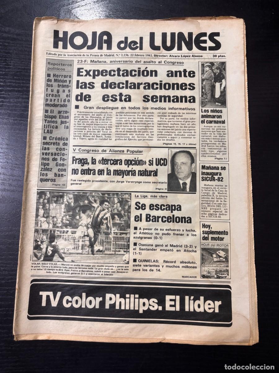 Coleccionismo de Revistas y Peri&oacute;dicos: HOJA DEL LUNES - N&ordm; 2236 - 22 FEBRERO 1982 - EXPECTACI&Oacute;N ANTE LAS DECLARACIONES DE ESTA SEMANA- LEER