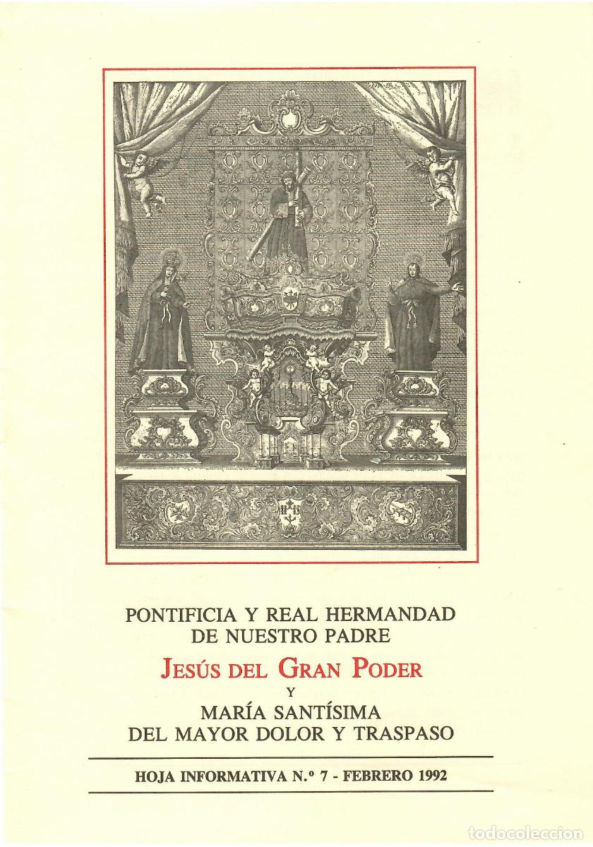 Coleccionismo de Revistas y Peri&oacute;dicos: SEMANA SANTA SEVILLA, HOJA INFORMATIVA HERMANDAD EL GRAN PODER N&ordm; 7, FEBRERO 1992