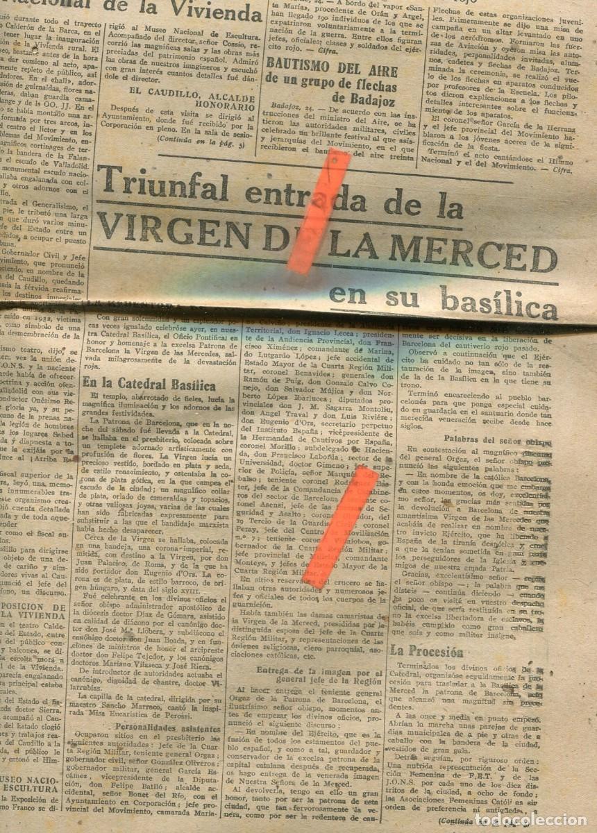 Coleccionismo de revistas y peri&oacute;dicos: PERIODICO A&Ntilde;O 1939 ENTRACA DE LA VIRGEN DE LA MERCED EN BARCELONA MERCE GUERRA CIVIL