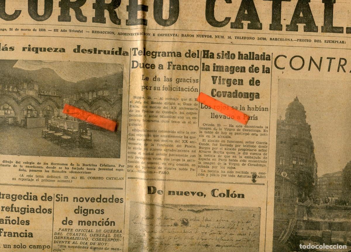 Colecionismo de Revistas e Jornais: PERIODICO A&Ntilde;O 1939 GUERRA CIVIL ENCONTRADA LA IMAGEN DE LA VIRGEN DE COVADONGA EN PARIS