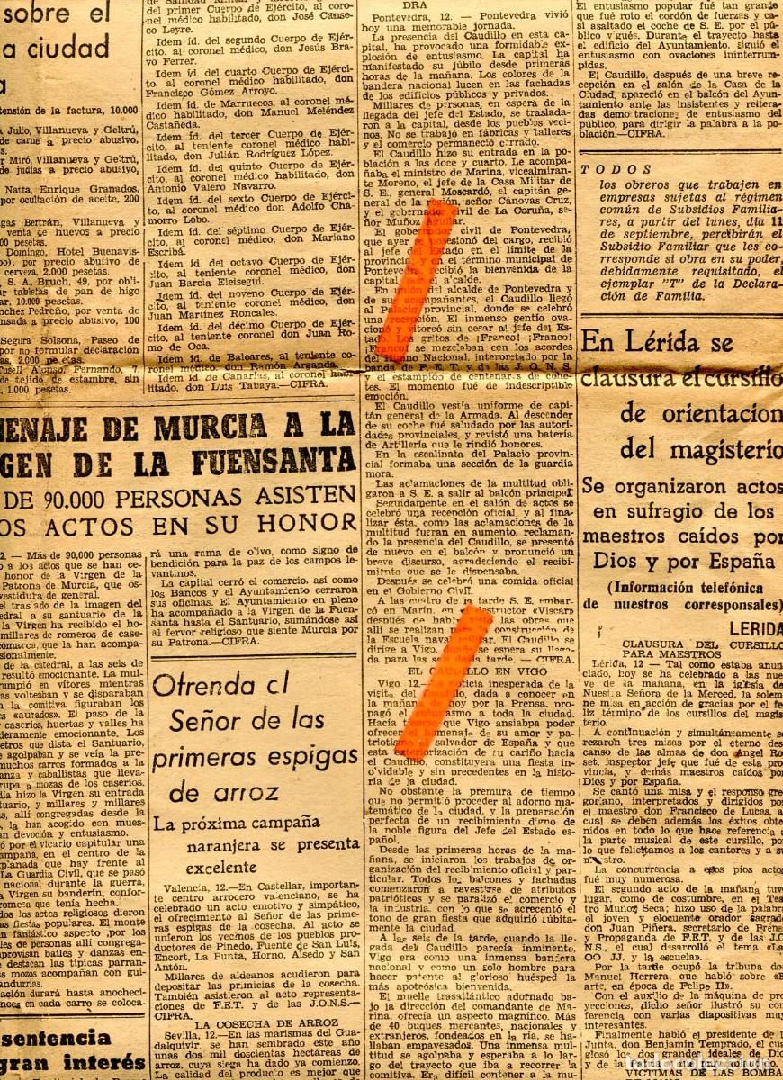 Collectionnisme de Revues et Journaux: PERIODICO A&Ntilde;O 1939 HOMENAJE DE MURCIA A LA VIRGEN DE FUENSANTA FRANCO EN VIGO PONTEVEDRA SANTIAGO