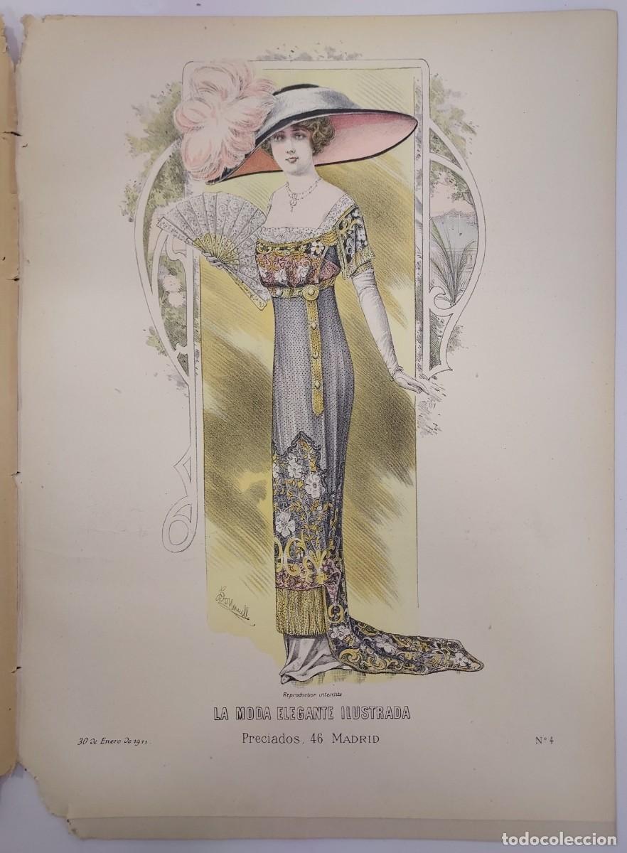 Coleccionismo de Revistas y Peri&oacute;dicos: LA MODA ELEGANTE 1911 N&ordm; 4. L&Aacute;MINA COLOR TRAJE REUNI&Oacute;N. TRAJE MASCARA, INFANTIL, PARIS ULTIMO MODELO