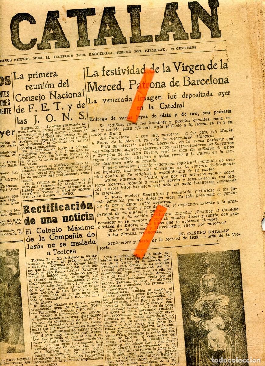 Collectionnisme de Revues et Journaux: PERIODICO A&Ntilde;O 1939 VIRGEN DE LA MERCED BARCELONA FERIA EN CASA DE LA SELVA CASSA