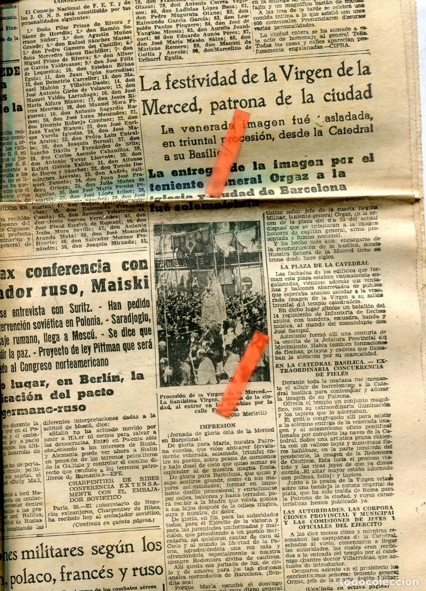 Coleccionismo de Revistas y Peri&oacute;dicos: PERIODICO A&Ntilde;O 1939 VIRGEN DE LA MERCED BARCELONA VERGE MERCE GENERAL TELLA EN LUGO S FELIU PALLAROLS