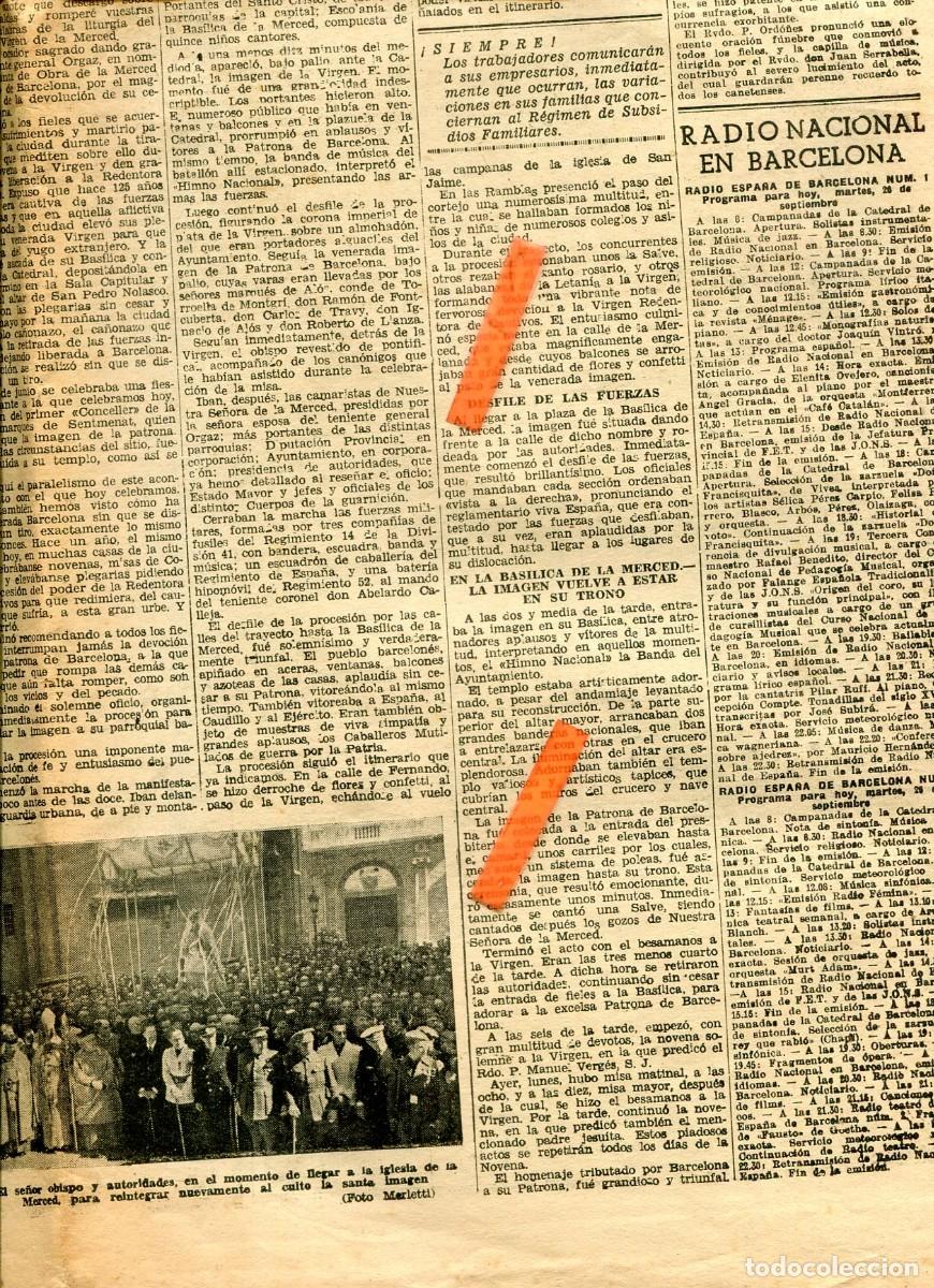 Coleccionismo de Revistas y Peri&oacute;dicos: PERIODICO A&Ntilde;O 1939 MISA DE LA VERGE MERCE BARCELONA VIRGEN MERCED SANTUARIO DEL COLELL CABRIANAS