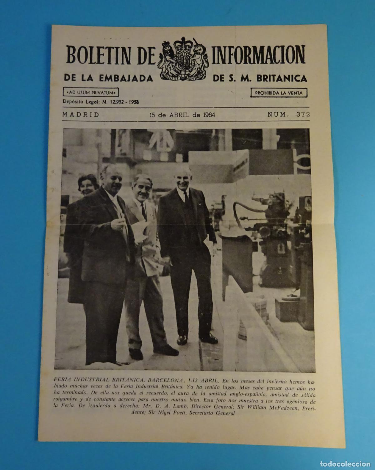 Coleccionismo de Revistas y Peri&oacute;dicos: BOLET&Iacute;N DE INFORMACI&Oacute;N DE LA EMBAJADA DE S.M. BRIT&Aacute;NICA. N&ordm; 372. 15 ABRIL 1964